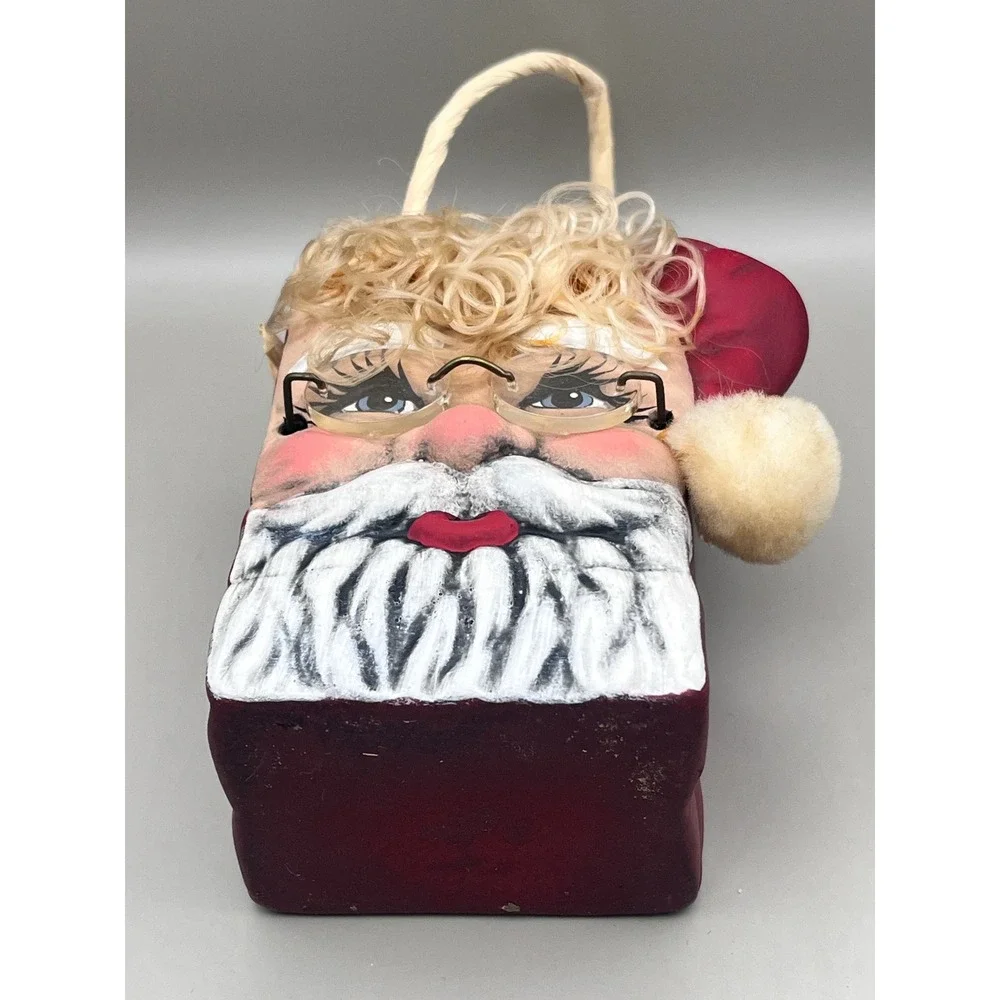 Vtg Santa Claus Ceramic Decorative‎ Gift Bag Vase Burgundy Christmas Decor 4.5